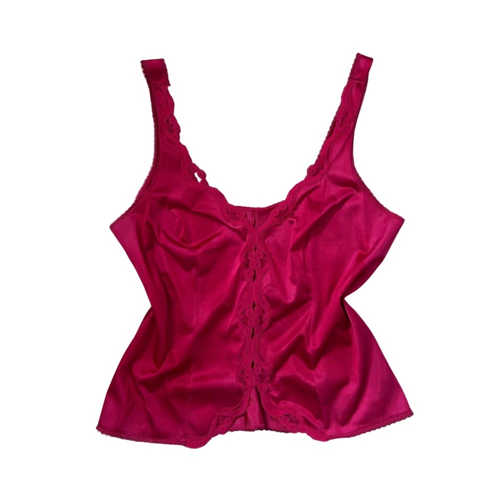 VTG Lace trim berry wine babydoll tank top sexy fairy silky